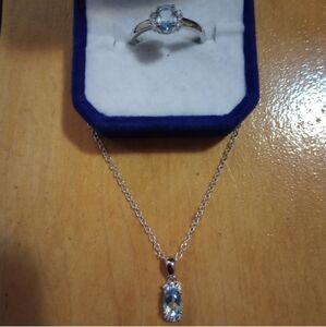 New s.915 aquamarine ring size 7 and necklace